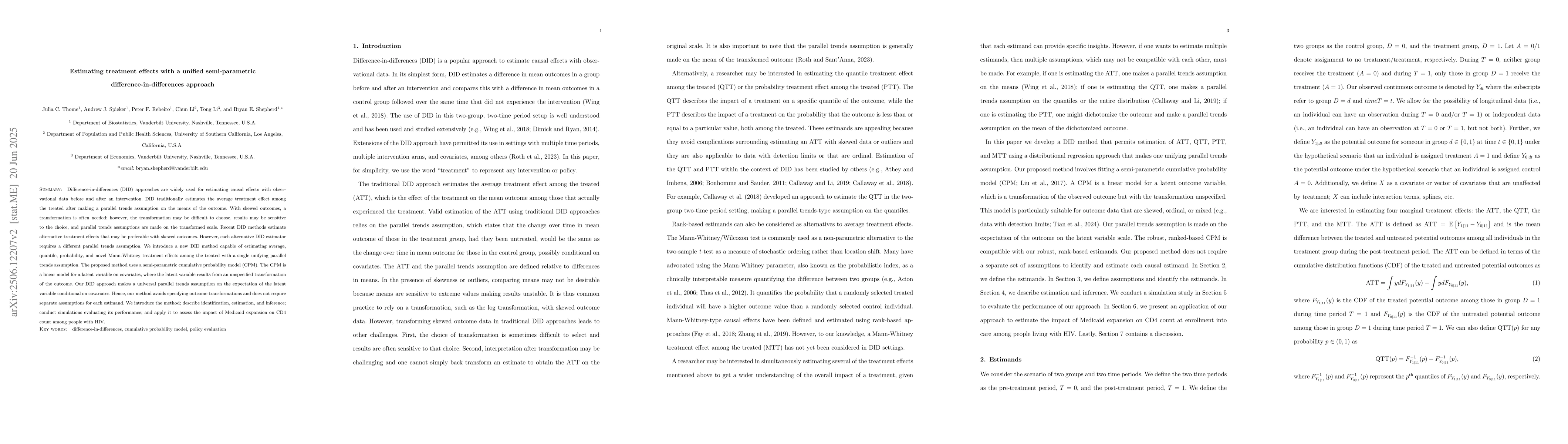 Thumbnail for Estimating treatment effects with a unified semi-parametric
  difference-in-differences approach