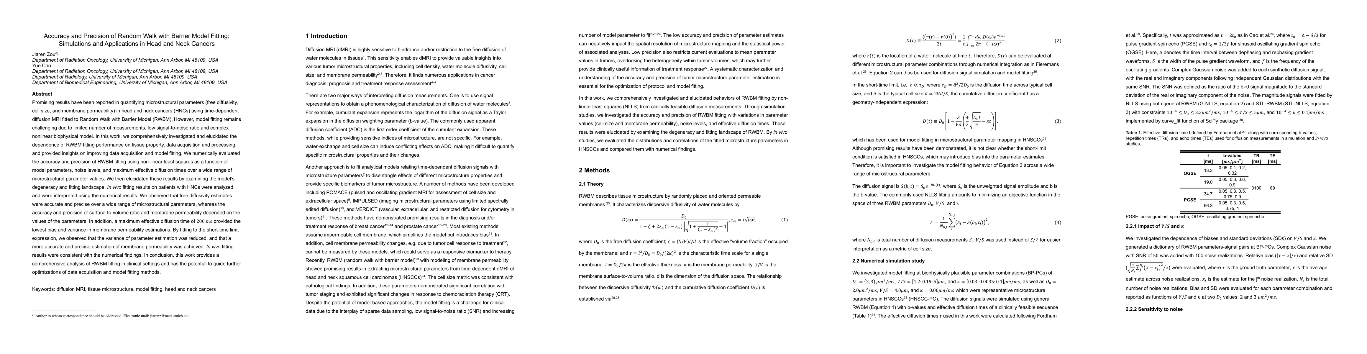 Thumbnail for Accuracy and Precision of Random Walk with Barrier Model Fitting:
  Simulations and Applications in Head and Neck Cancers