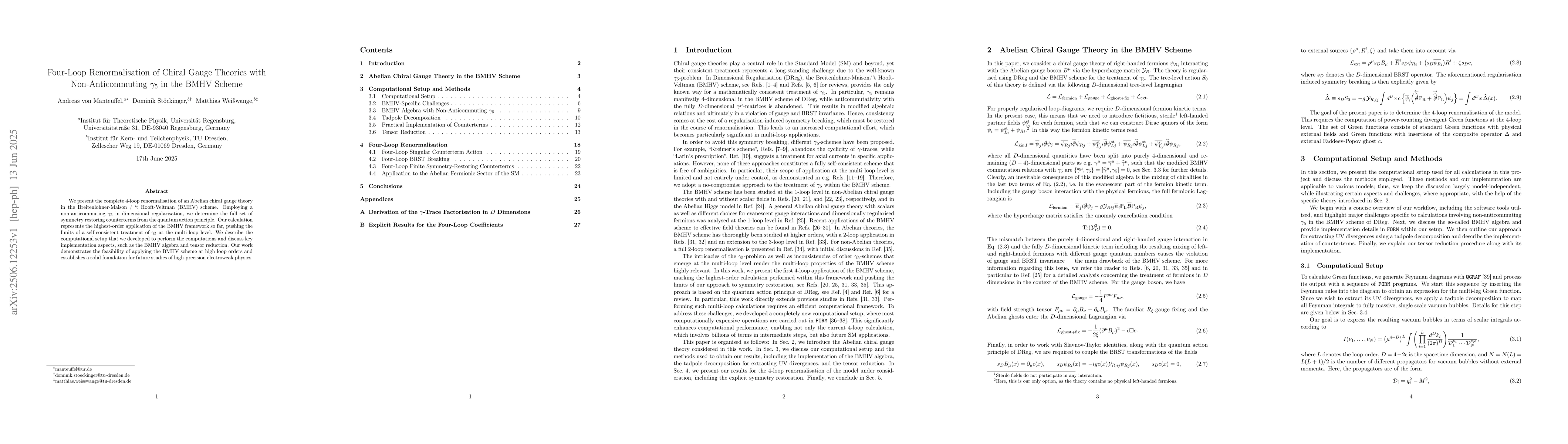 Thumbnail for Four-Loop Renormalisation of Chiral Gauge Theories with
  Non-Anticommuting $γ_5$ in the BMHV Scheme