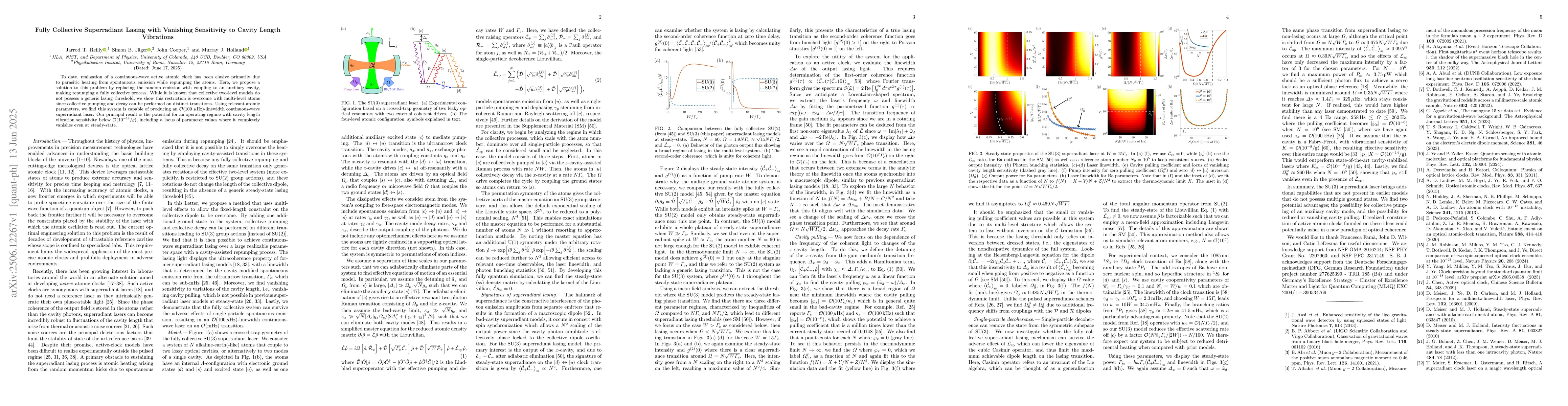 Thumbnail for Fully Collective Superradiant Lasing with Vanishing Sensitivity to
  Cavity Length Vibrations