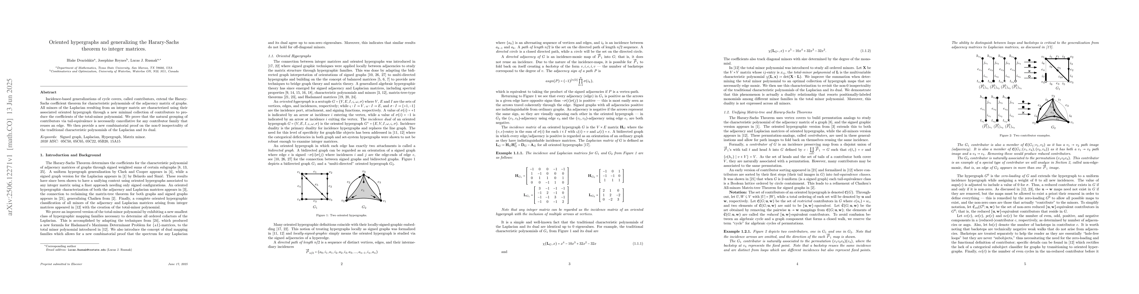 Thumbnail for Oriented hypergraphs and generalizing the Harary-Sachs theorem to
  integer matrices
