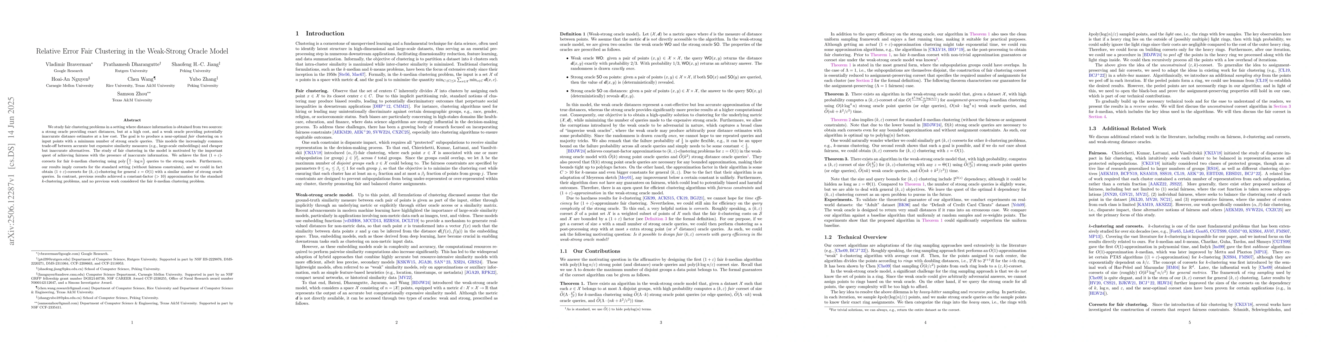 Thumbnail for Relative Error Fair Clustering in the Weak-Strong Oracle Model