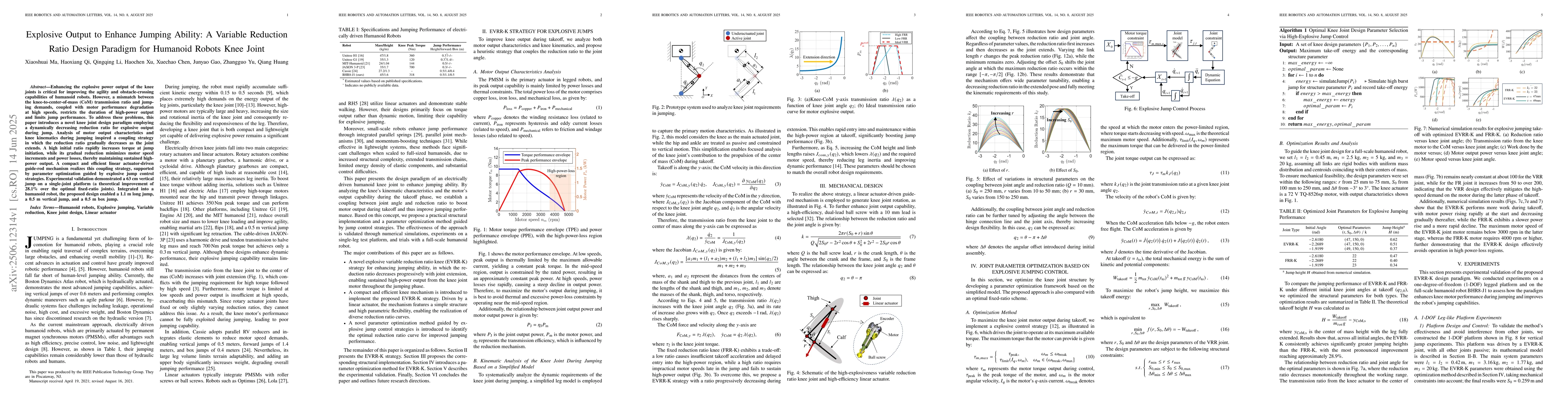 Thumbnail for Explosive Output to Enhance Jumping Ability: A Variable Reduction Ratio
  Design Paradigm for Humanoid Robots Knee Joint