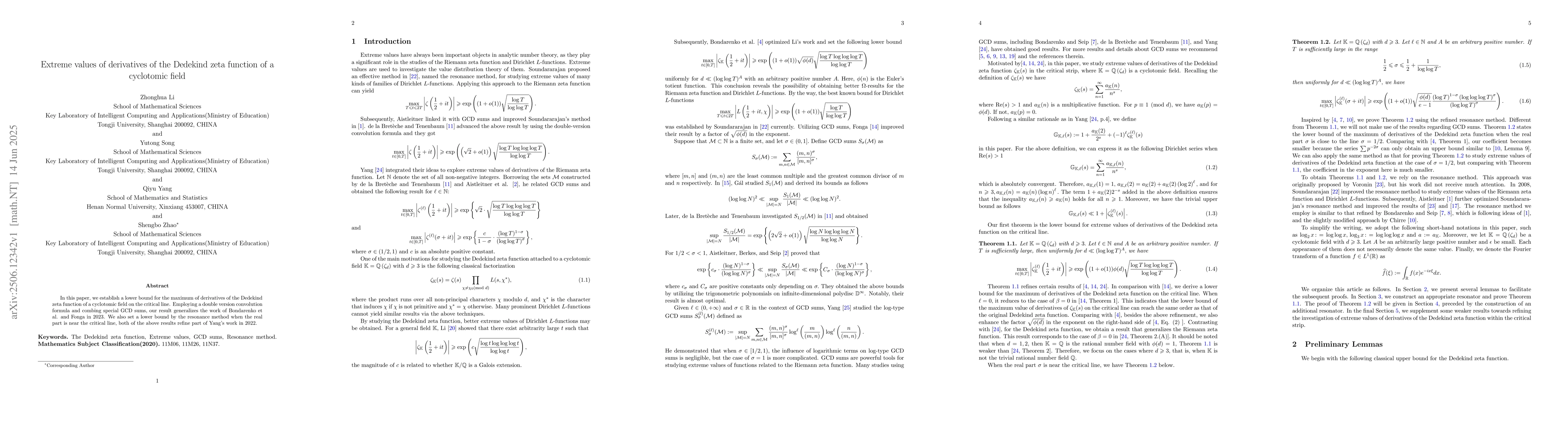 Thumbnail for Extreme values of derivatives of the Dedekind zeta function of a
  cyclotomic field
