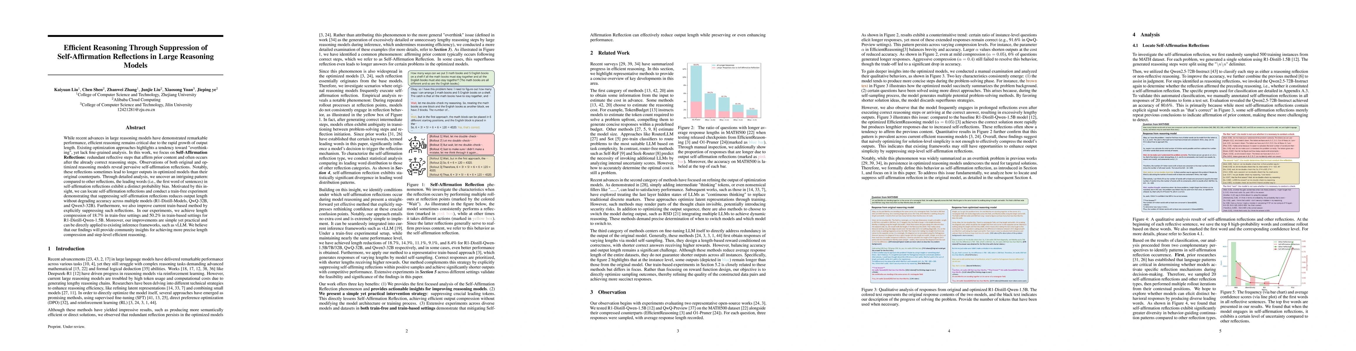 Thumbnail for Efficient Reasoning Through Suppression of Self-Affirmation Reflections
  in Large Reasoning Models