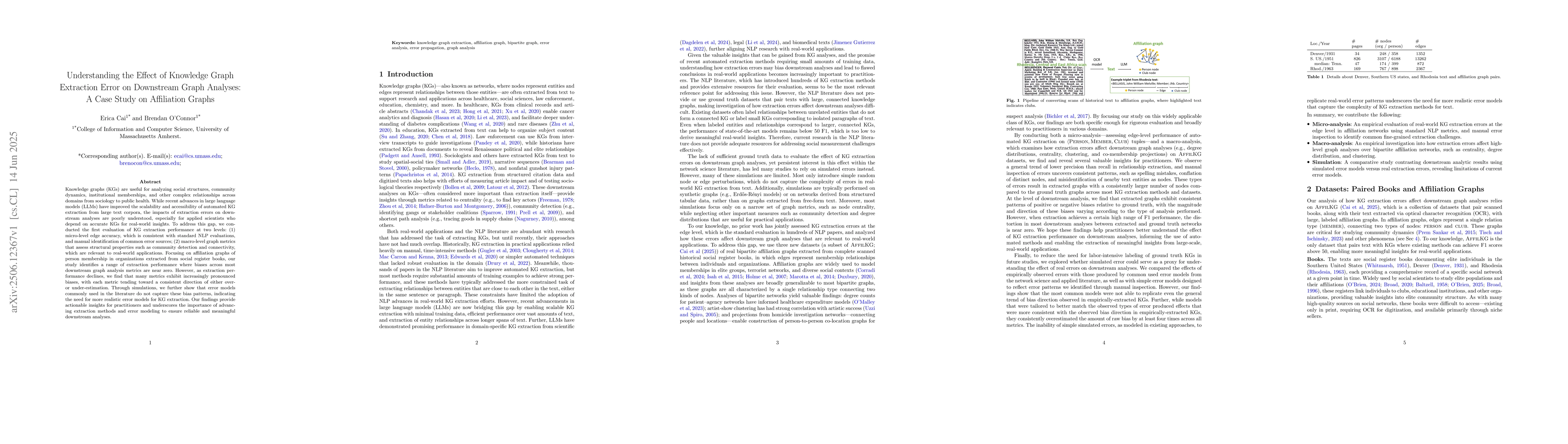Thumbnail for Understanding the Effect of Knowledge Graph Extraction Error on
  Downstream Graph Analyses: A Case Study on Affiliation Graphs