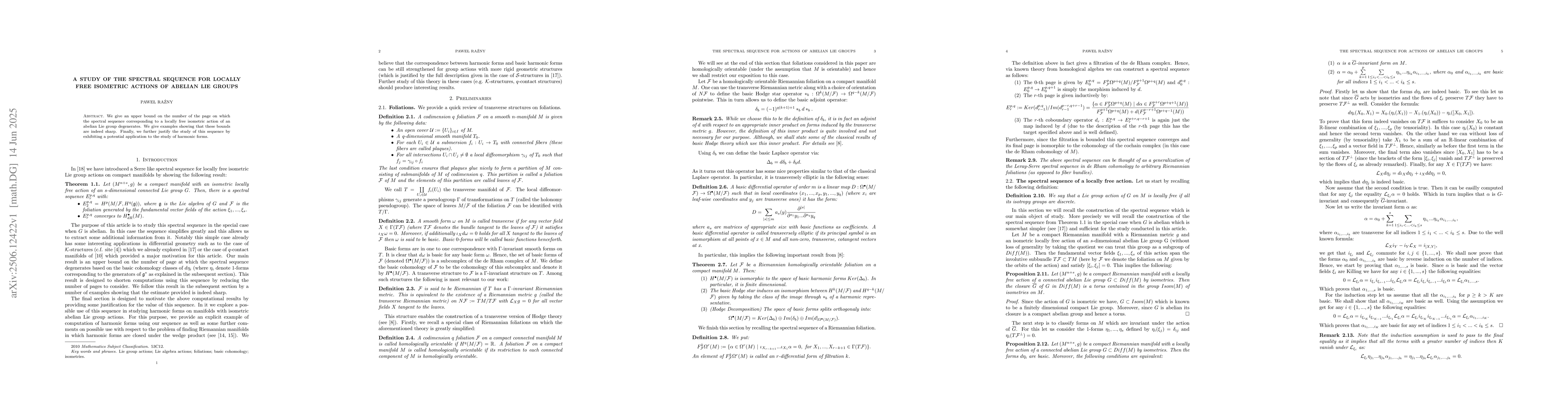 Thumbnail for A Study of the Spectral Sequence for Locally Free Isometric Actions of
  Abelian Lie Groups
