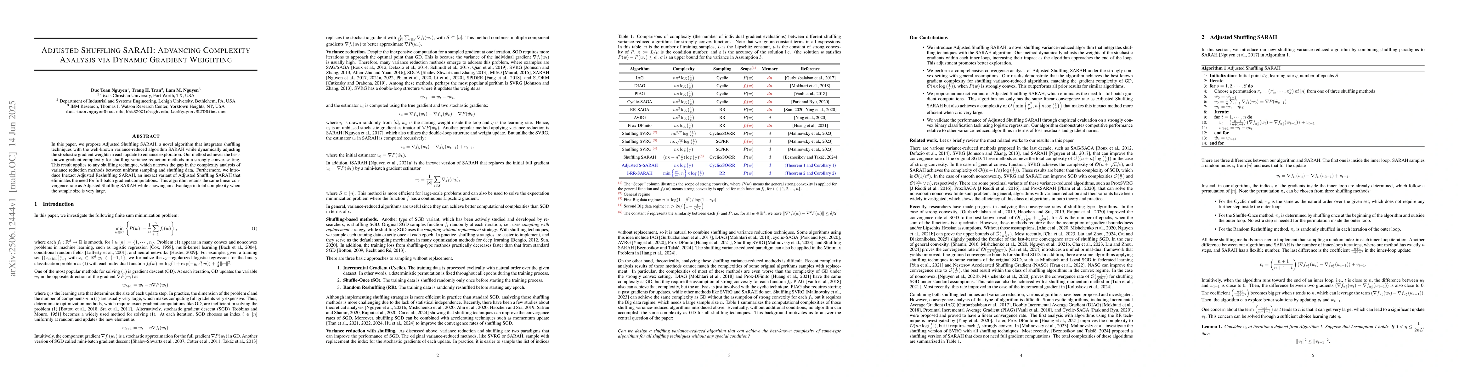 Thumbnail for Adjusted Shuffling SARAH: Advancing Complexity Analysis via Dynamic
  Gradient Weighting