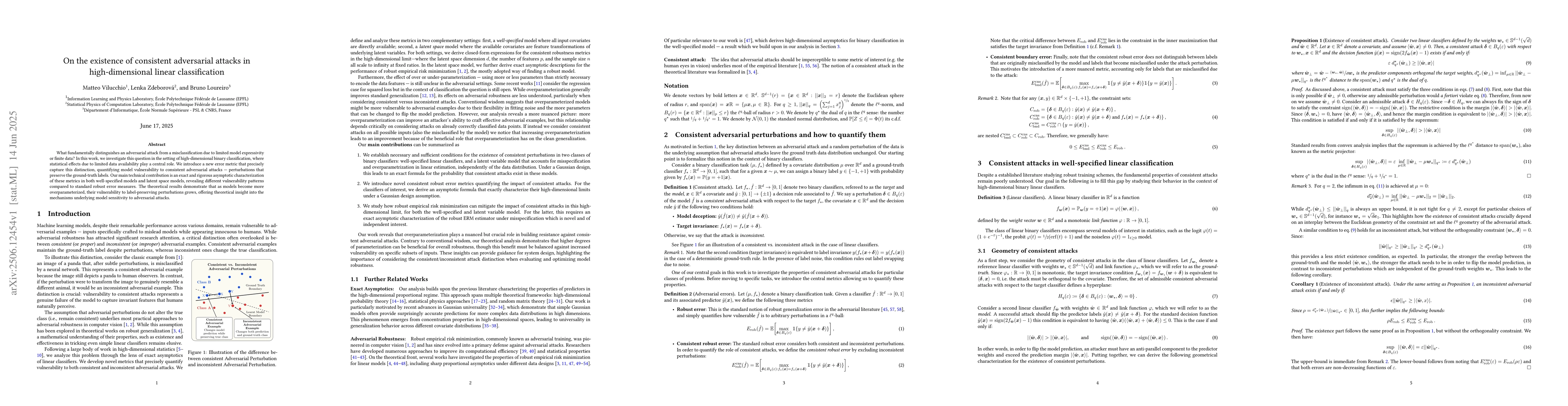 Thumbnail for On the existence of consistent adversarial attacks in high-dimensional
  linear classification
