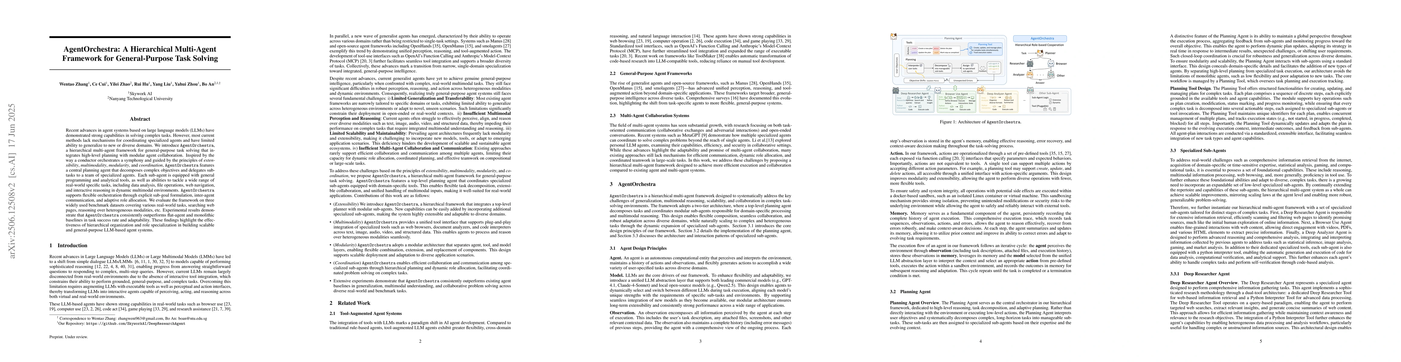 Thumbnail for AgentOrchestra: A Hierarchical Multi-Agent Framework for General-Purpose
  Task Solving