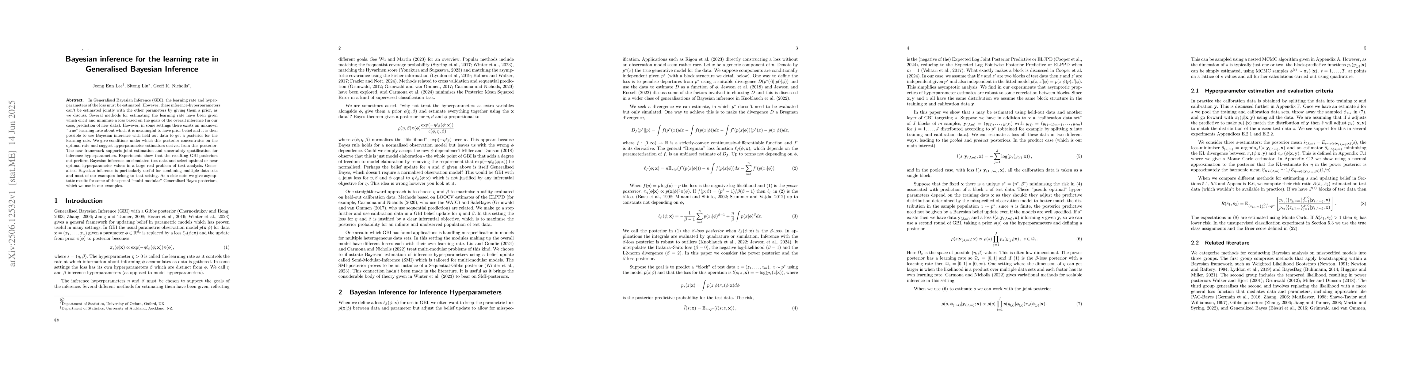 Thumbnail for Bayesian inference for the learning rate in Generalised Bayesian
  inference