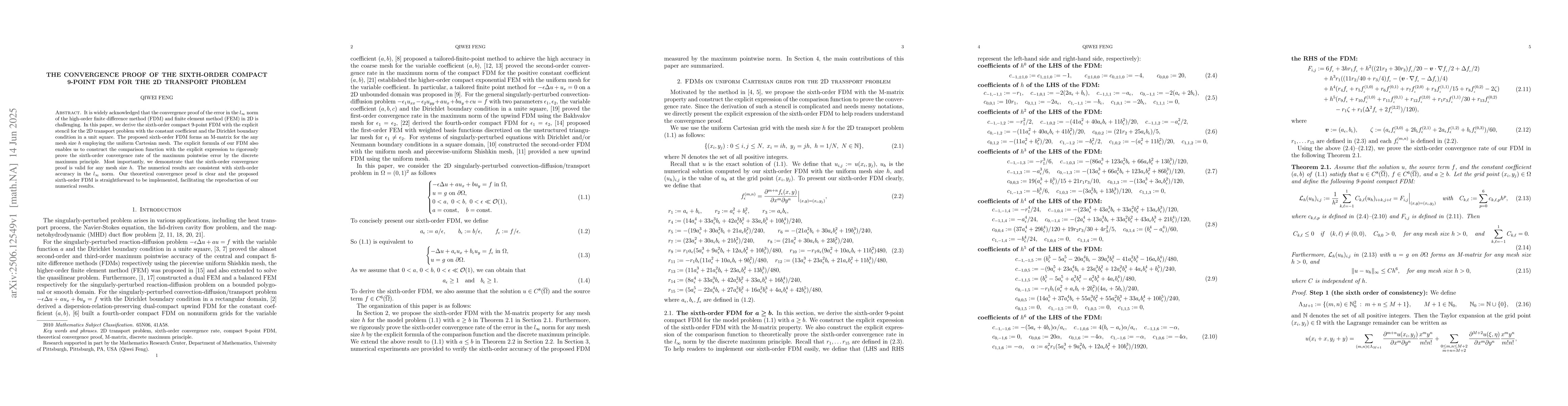 Thumbnail for The convergence proof of the sixth-order compact 9-point FDM for the 2D
  transport problem