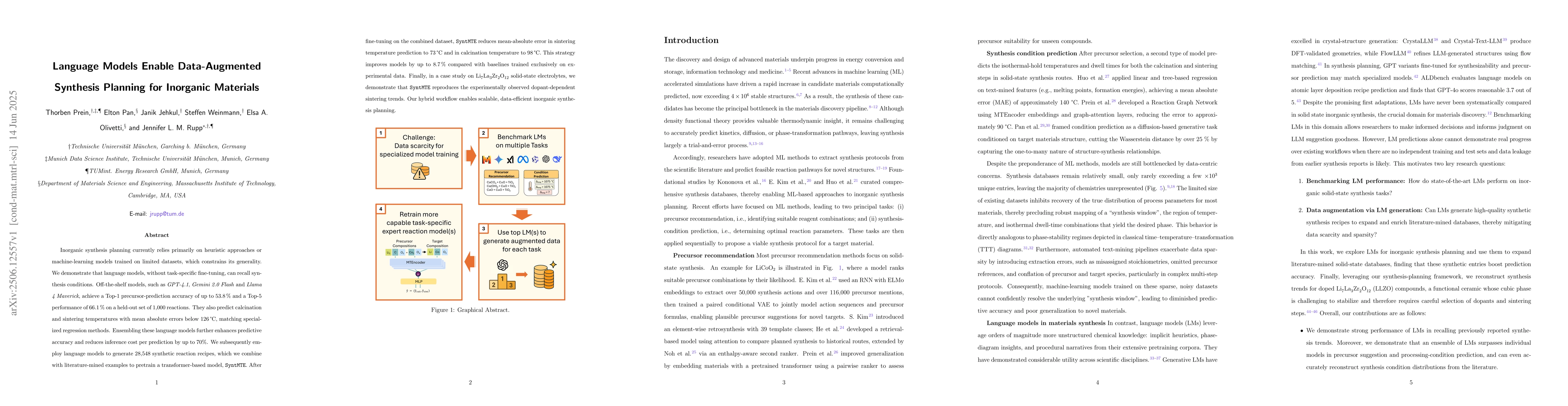 Thumbnail for Language Models Enable Data-Augmented Synthesis Planning for Inorganic
  Materials