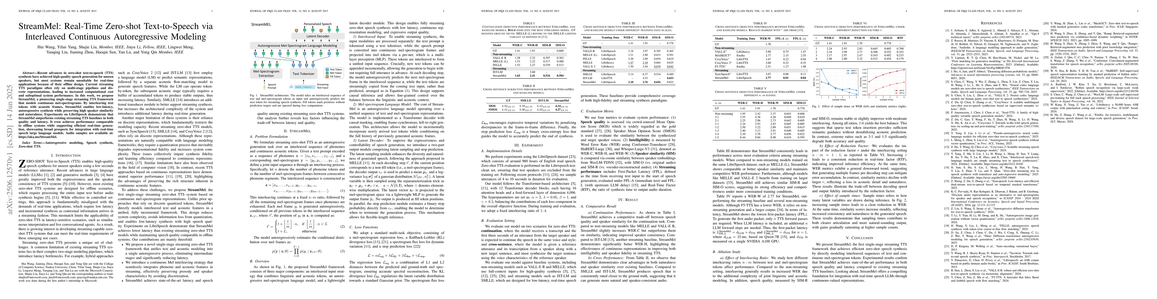 Thumbnail for StreamMel: Real-Time Zero-shot Text-to-Speech via Interleaved Continuous
  Autoregressive Modeling