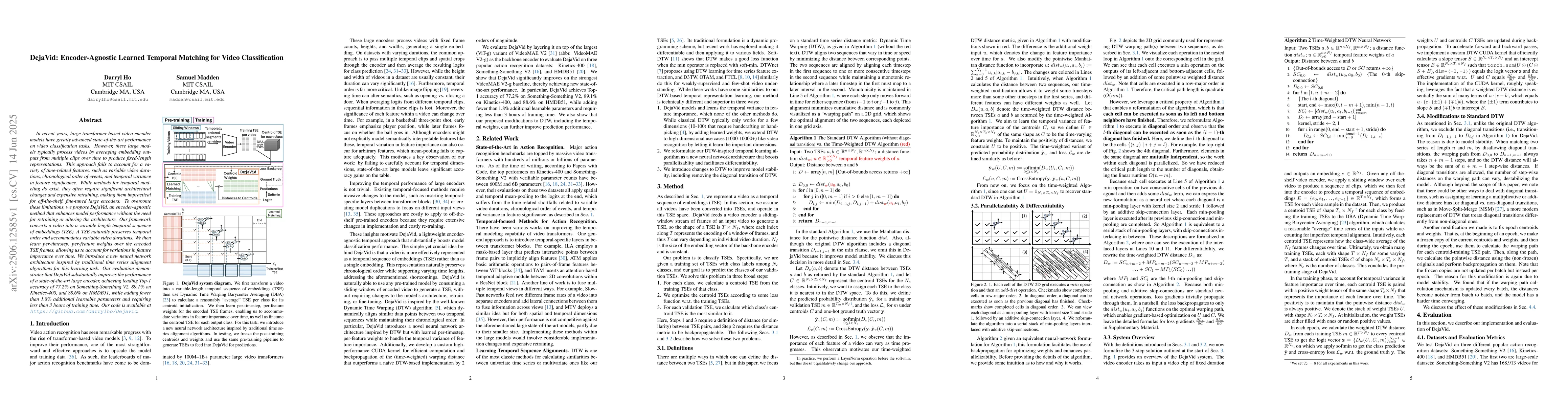 Thumbnail for DejaVid: Encoder-Agnostic Learned Temporal Matching for Video
  Classification