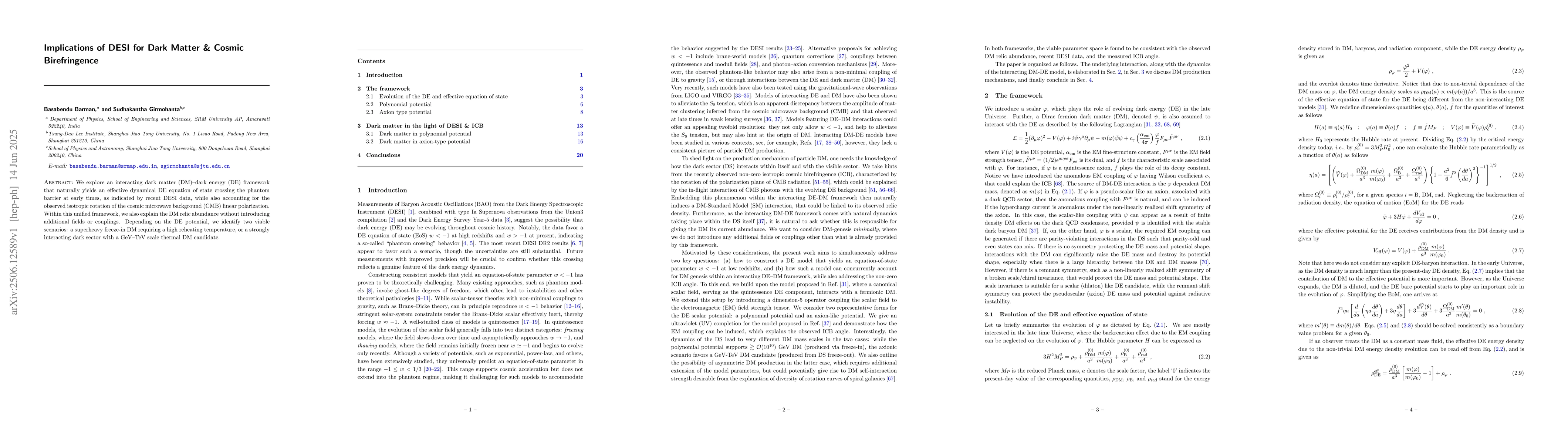 Thumbnail for Implications of DESI for Dark Matter & Cosmic Birefringence