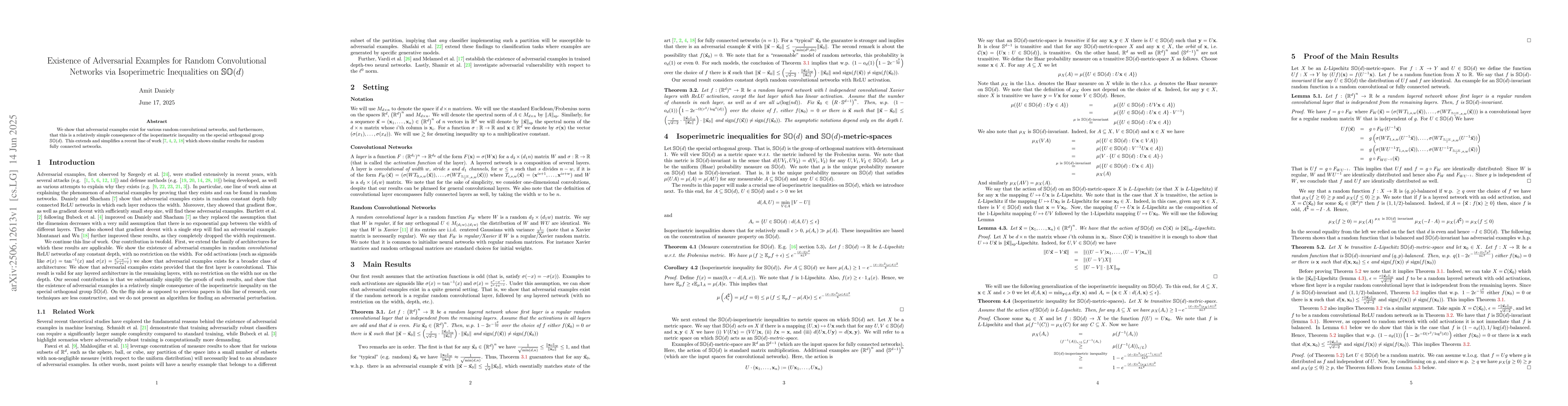 Thumbnail for Existence of Adversarial Examples for Random Convolutional Networks via
  Isoperimetric Inequalities on $\mathbb{so}(d)$