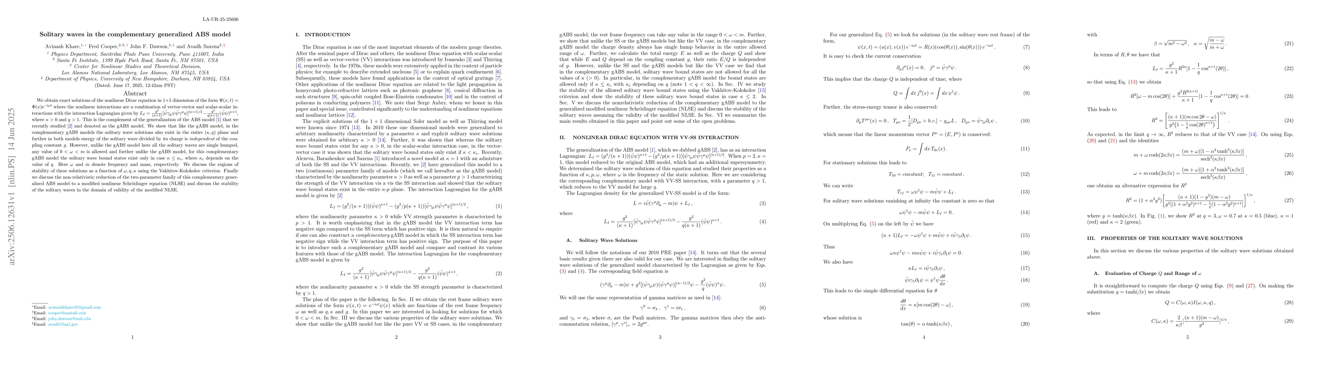 Thumbnail for Solitary waves in the complementary generalized ABS model