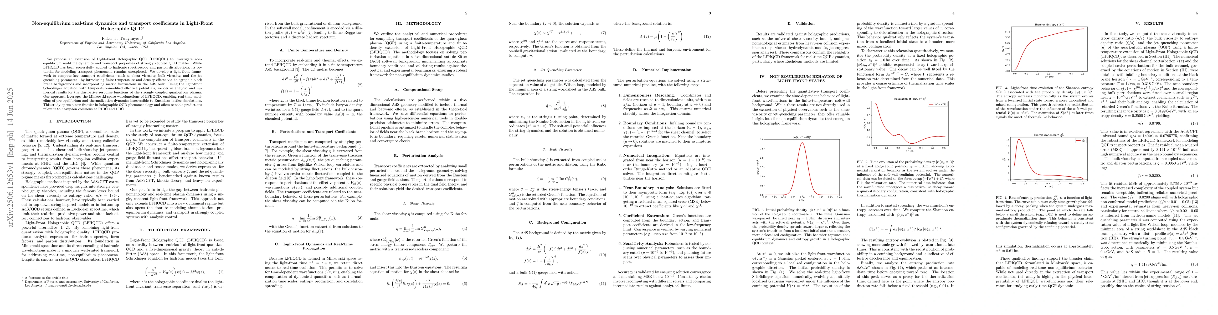 Thumbnail for Non-equilibrium real-time dynamics and transport coefficients in
  Light-Front Holographic QCD