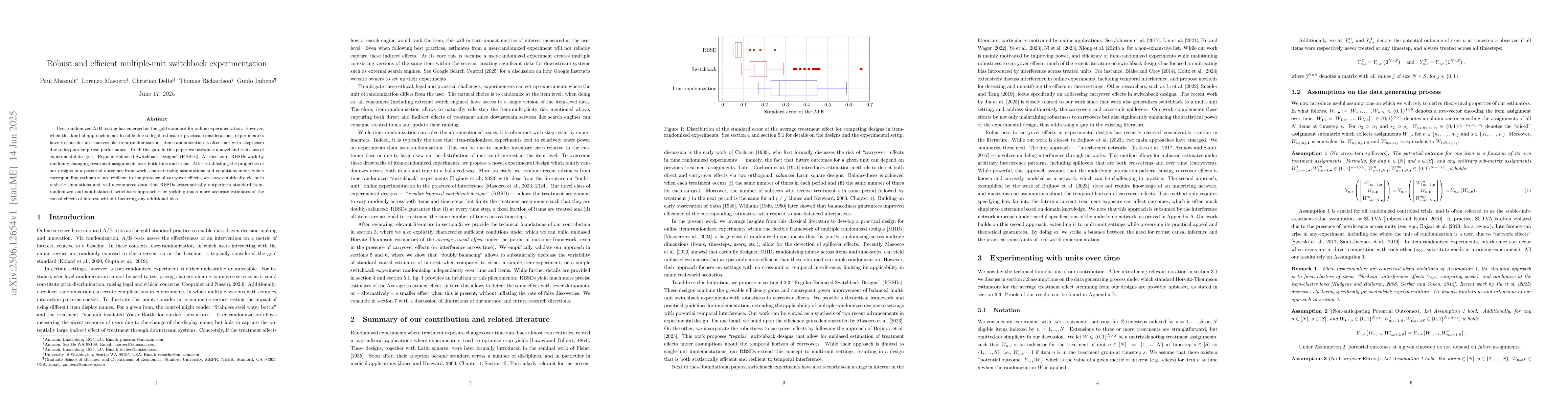 Thumbnail for Robust and efficient multiple-unit switchback experimentation