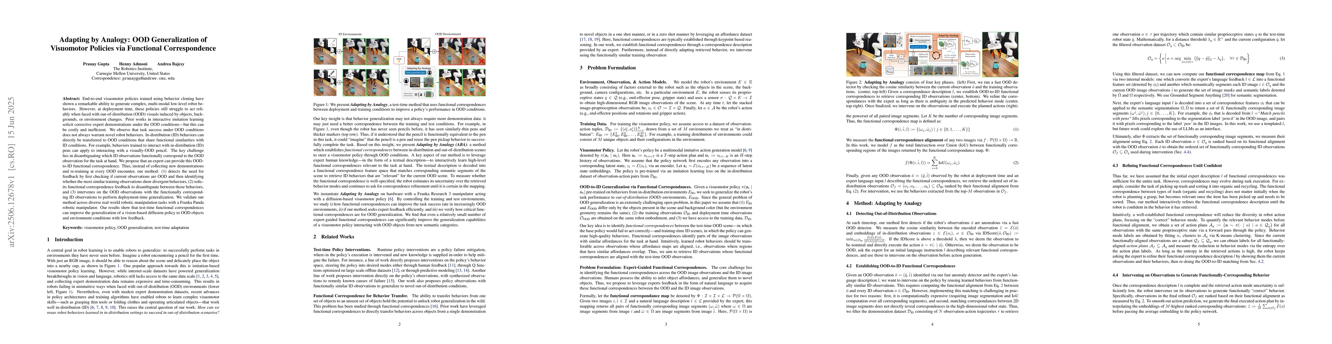 Thumbnail for Adapting by Analogy: OOD Generalization of Visuomotor Policies via
  Functional Correspondence