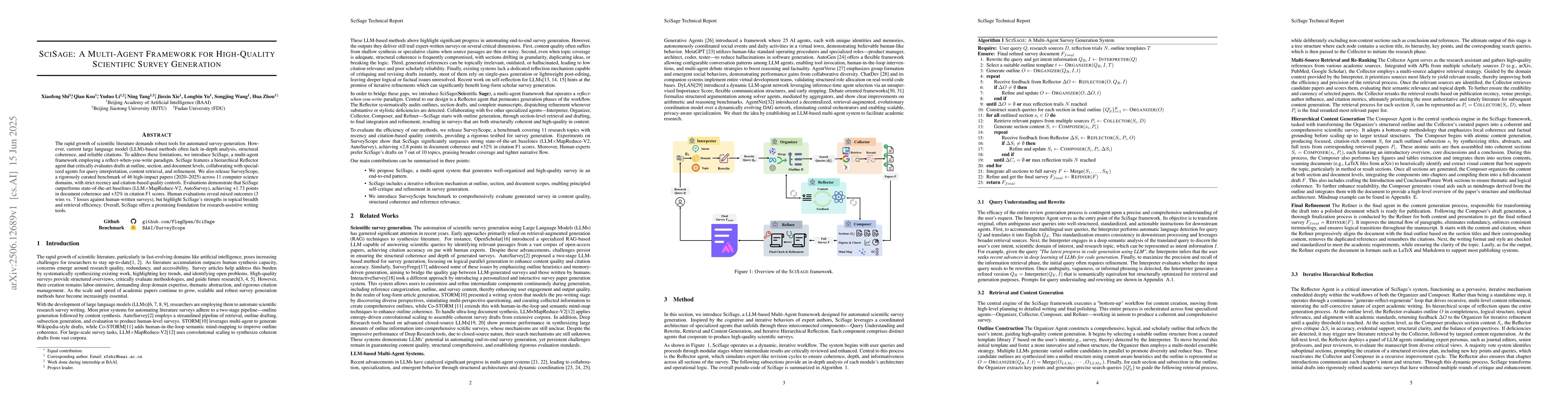 Thumbnail for SciSage: A Multi-Agent Framework for High-Quality Scientific Survey
  Generation