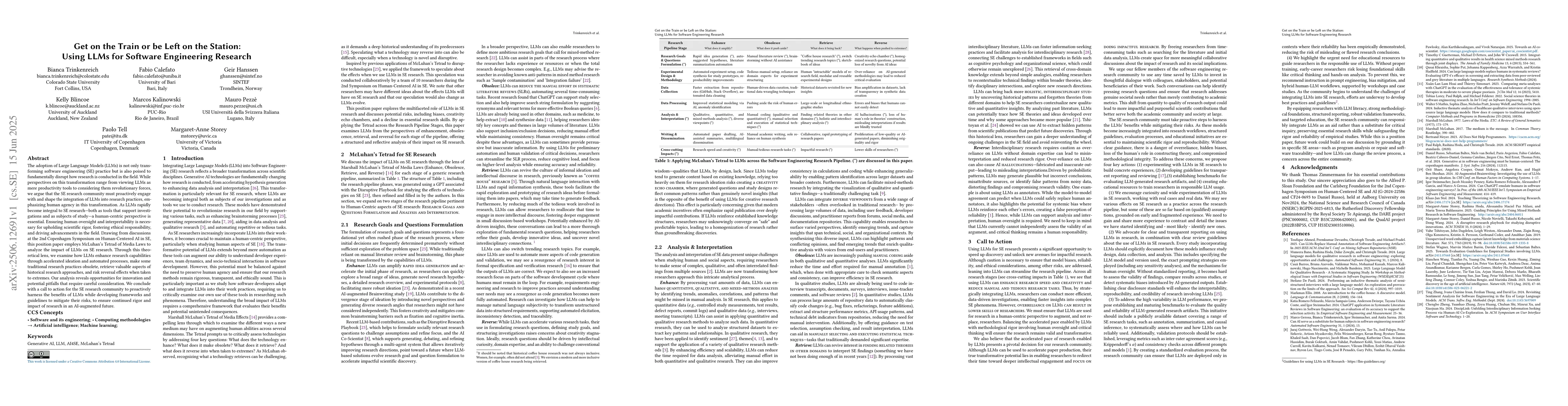 Thumbnail for Get on the Train or be Left on the Station: Using LLMs for Software
  Engineering Research