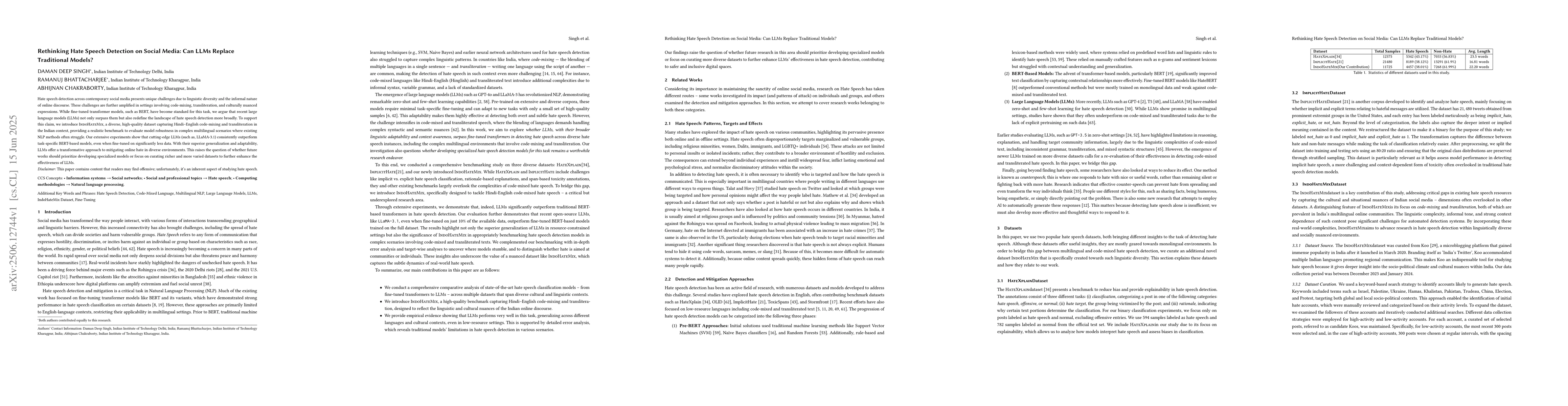 Thumbnail for Rethinking Hate Speech Detection on Social Media: Can LLMs Replace
  Traditional Models?