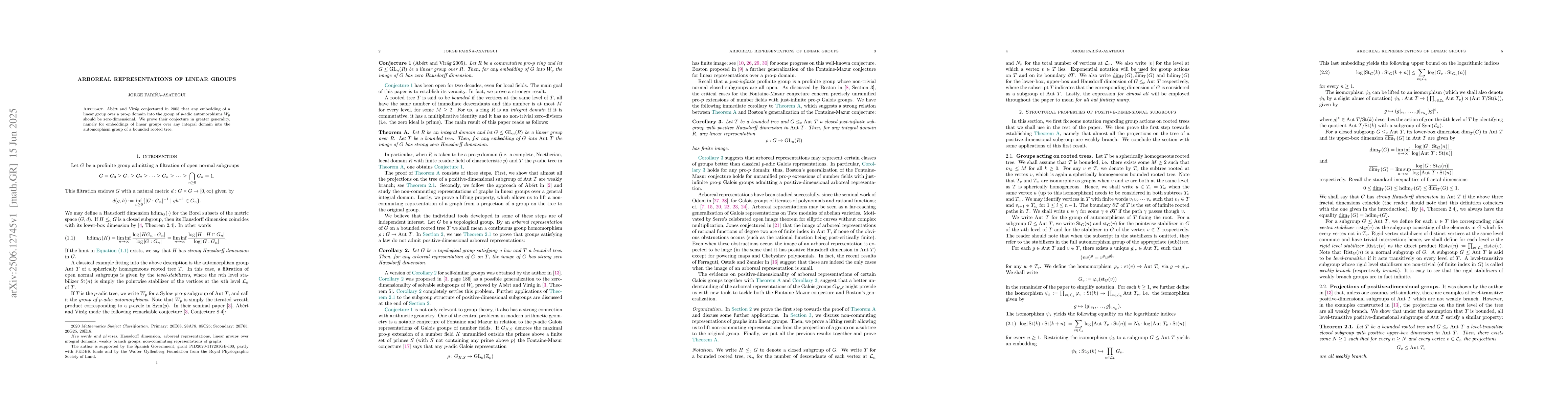 Thumbnail for Arboreal representations of linear groups