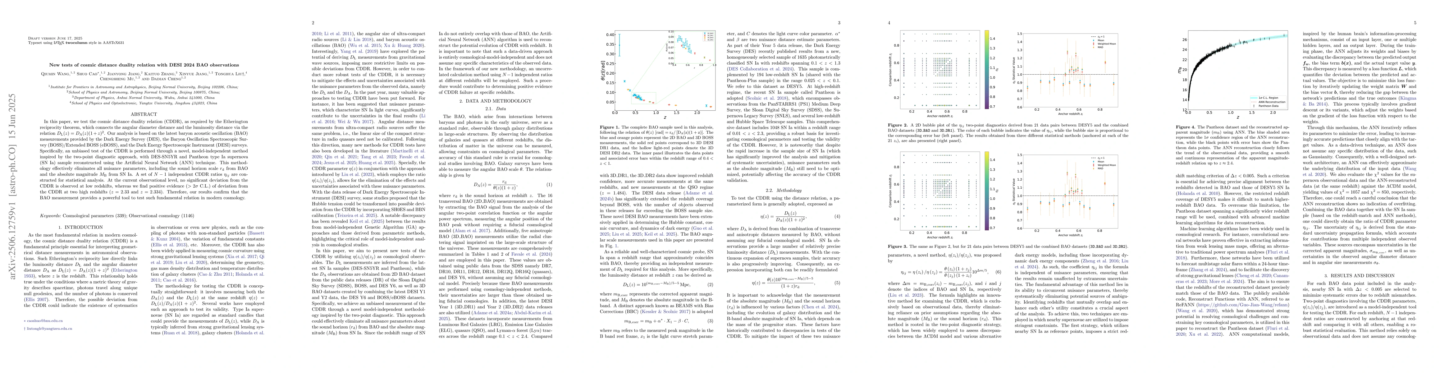 Thumbnail for New tests of cosmic distance duality relation with DESI 2024 BAO
  observations