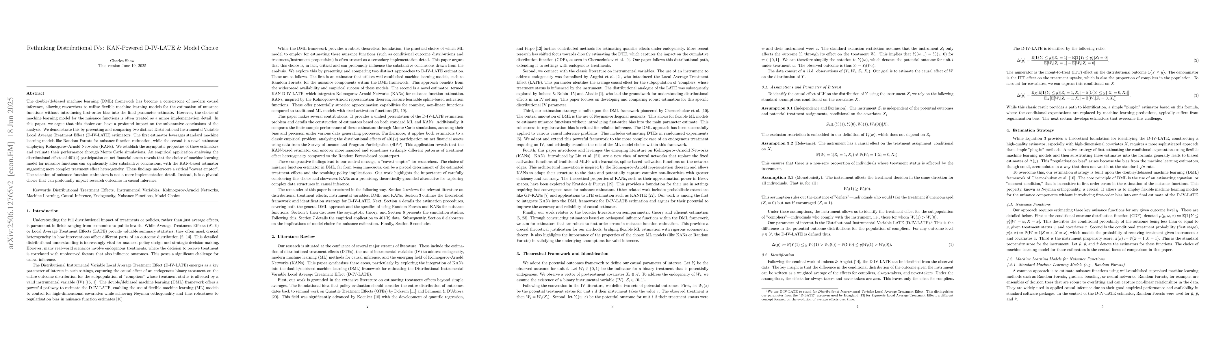 Thumbnail for Rethinking Distributional IVs: KAN-Powered D-IV-LATE & Model Choice