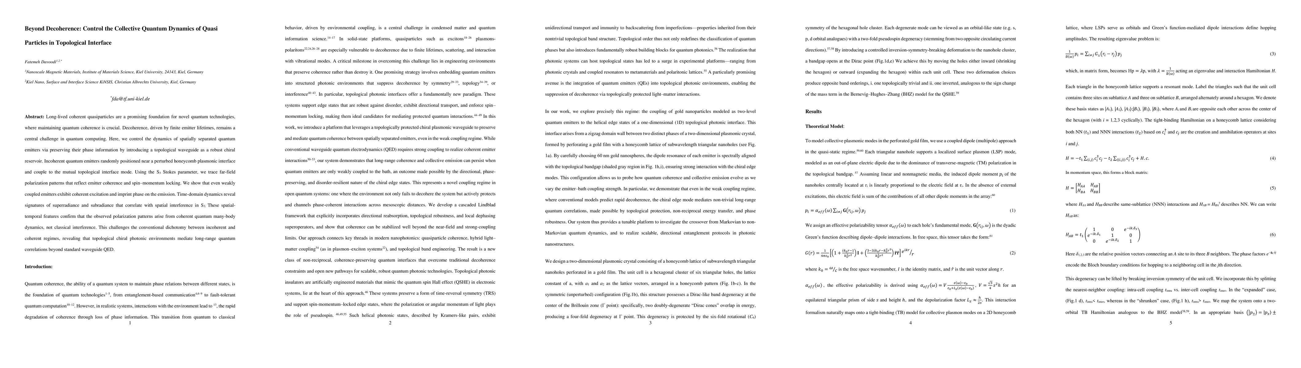 Thumbnail for Beyond Decoherence: Control the Collective Quantum Dynamics of Quasi
  Particles in Topological Interface