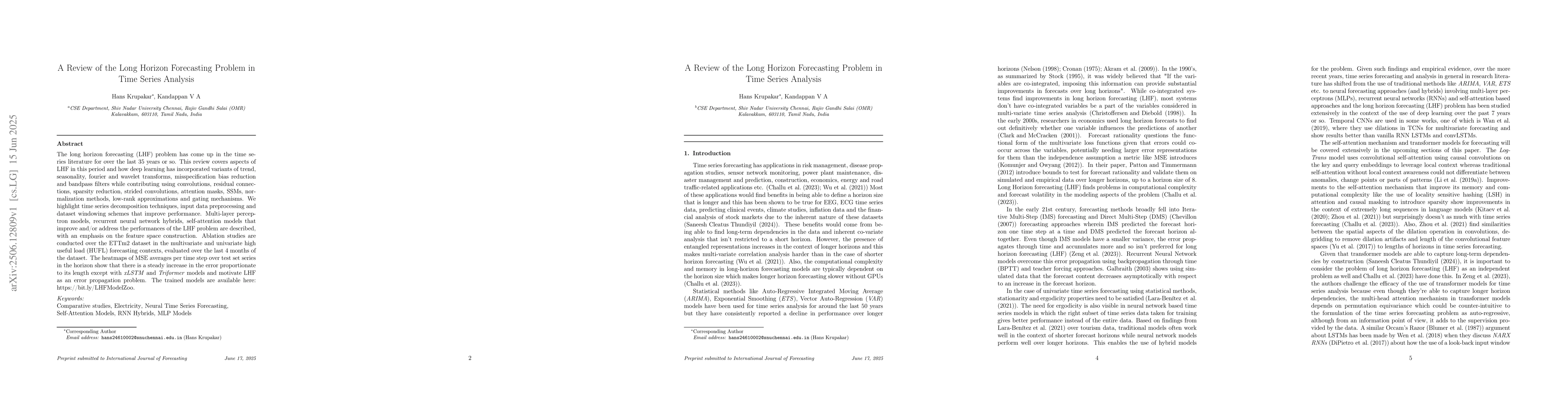 Thumbnail for A Review of the Long Horizon Forecasting Problem in Time Series Analysis