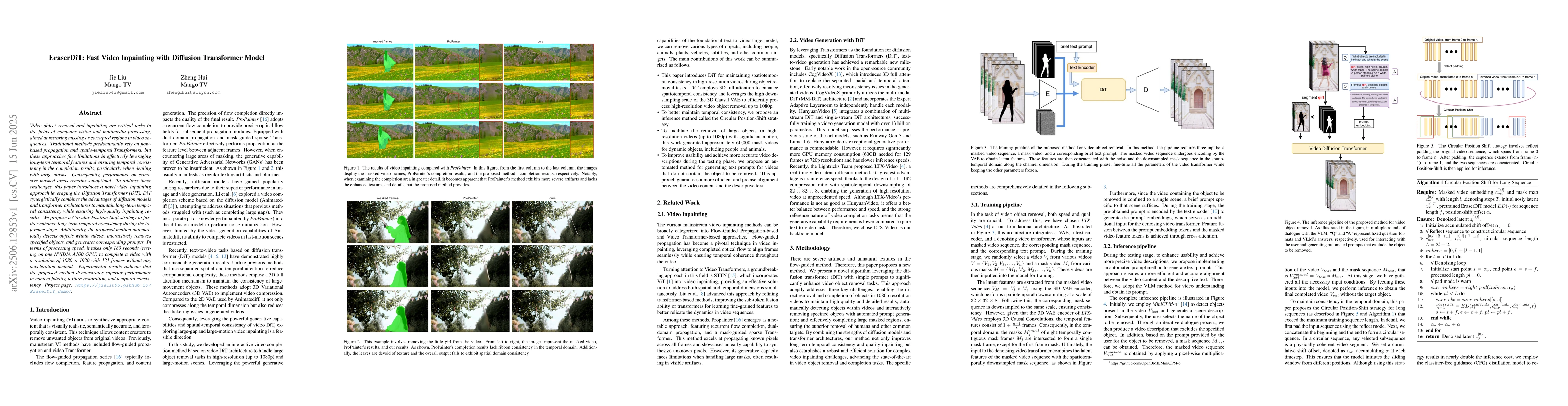 Thumbnail for EraserDiT: Fast Video Inpainting with Diffusion Transformer Model