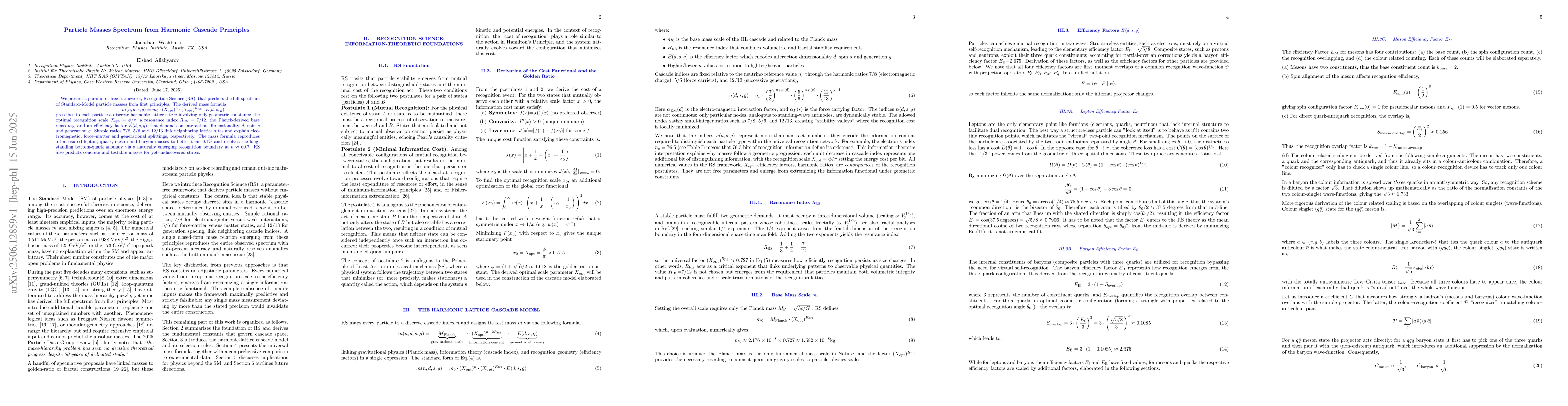 Thumbnail for Particle Masses Spectrum from Harmonic Cascade Principles