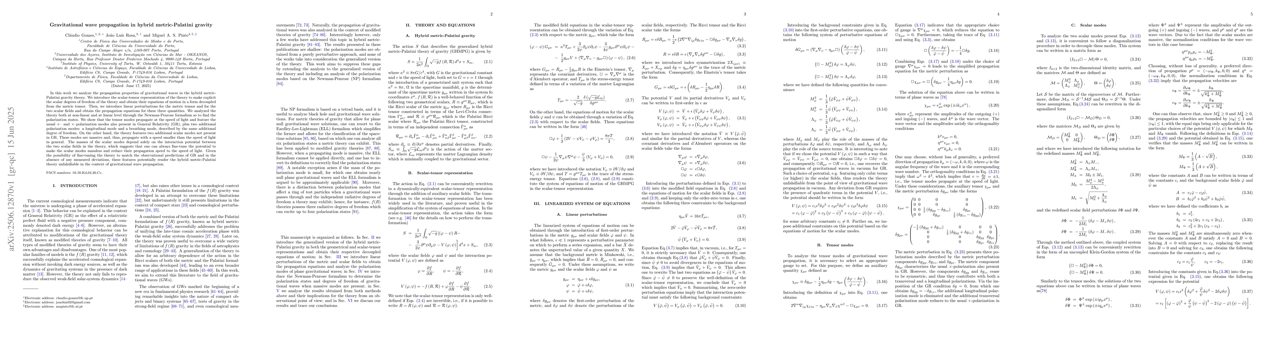 Thumbnail for Gravitational wave propagation in hybrid metric-Palatini gravity