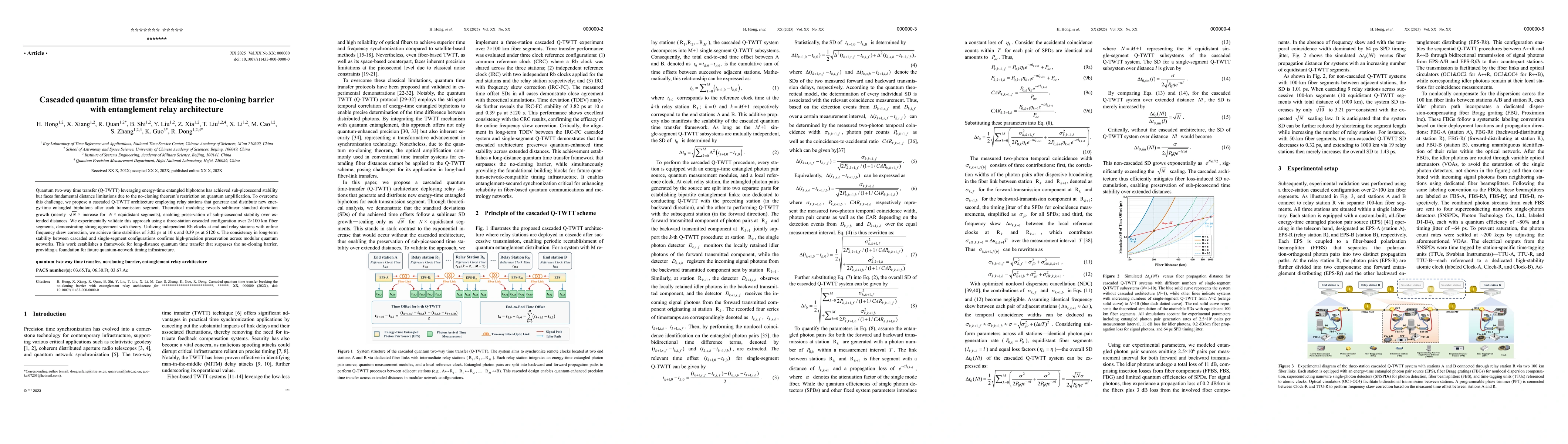 Thumbnail for Cascaded quantum time transfer breaking the no-cloning barrier with
  entanglement relay architecture