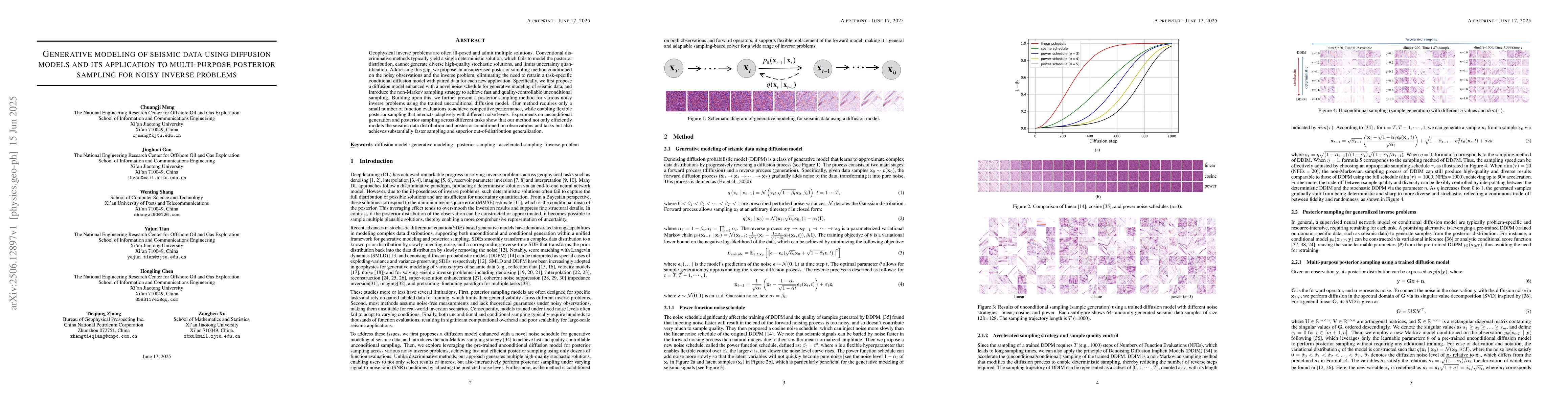 Thumbnail for Generative modeling of seismic data using diffusion models and its
  application to multi-purpose posterior sampling for noisy inverse problems