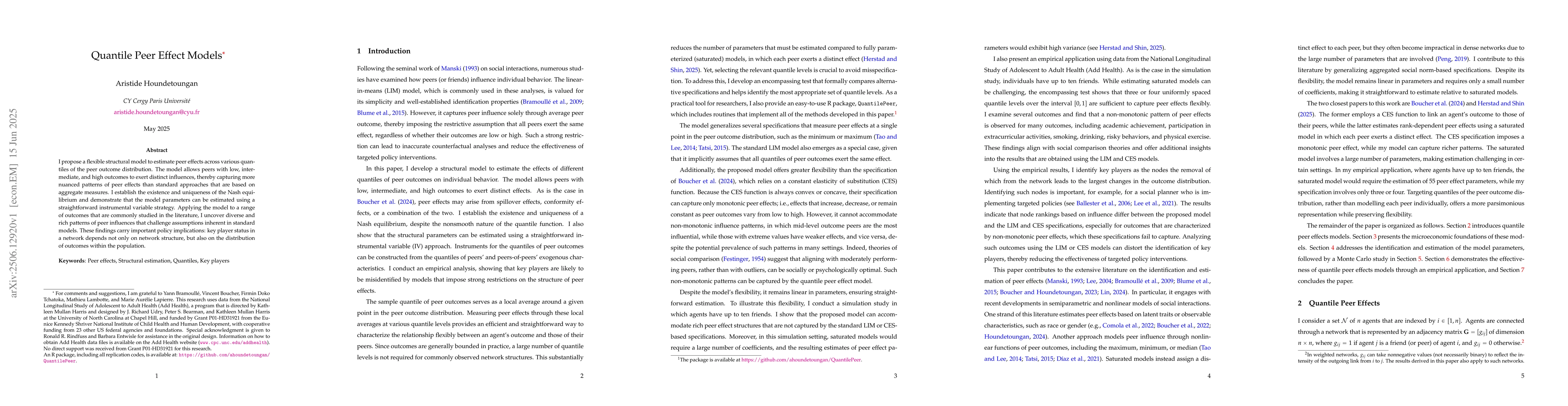 Thumbnail for Quantile Peer Effect Models