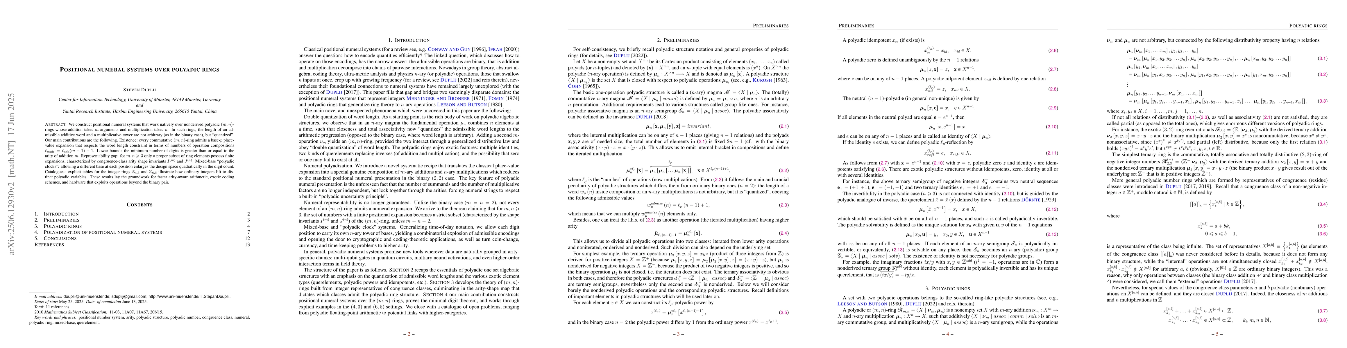 Thumbnail for Positional numeral systems over polyadic rings