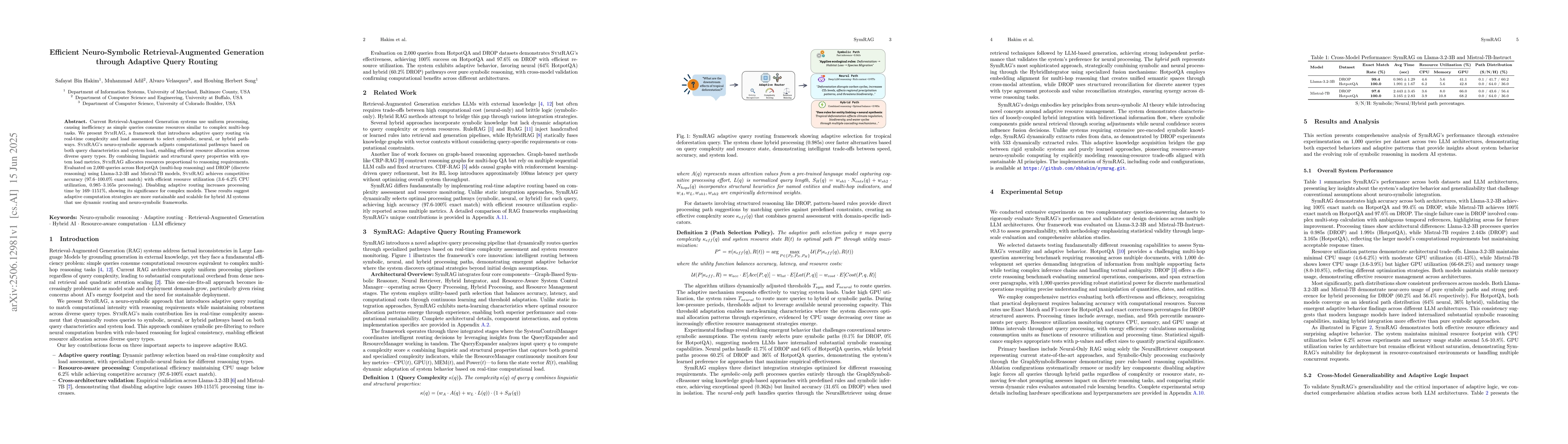 Thumbnail for Efficient Neuro-Symbolic Retrieval-Augmented Generation through Adaptive
  Query Routing