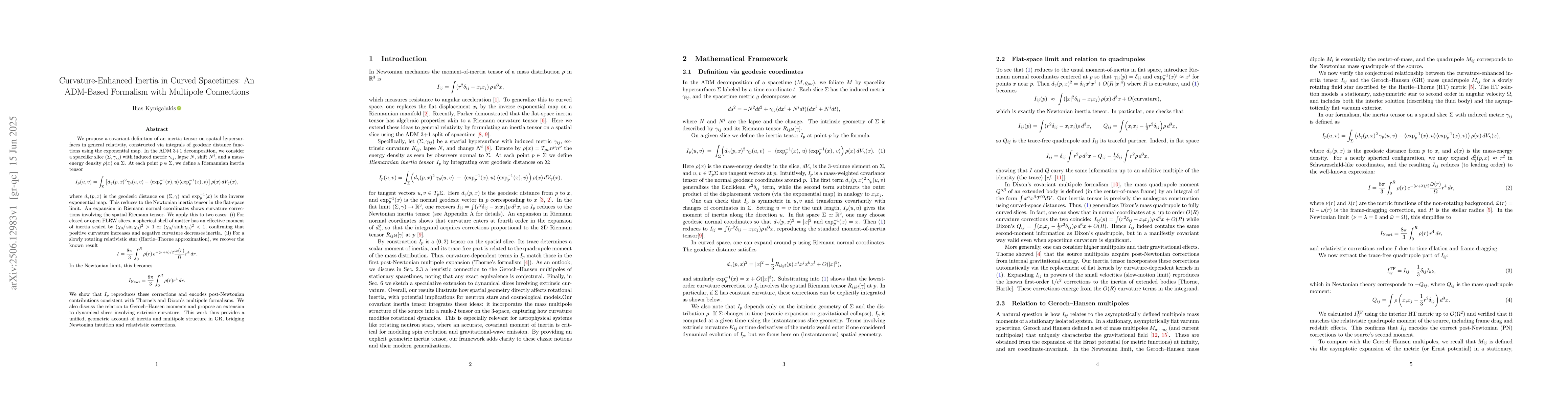 Thumbnail for Curvature-Enhanced Inertia in Curved Spacetimes: An ADM-Based Formalism
  with Multipole Connections