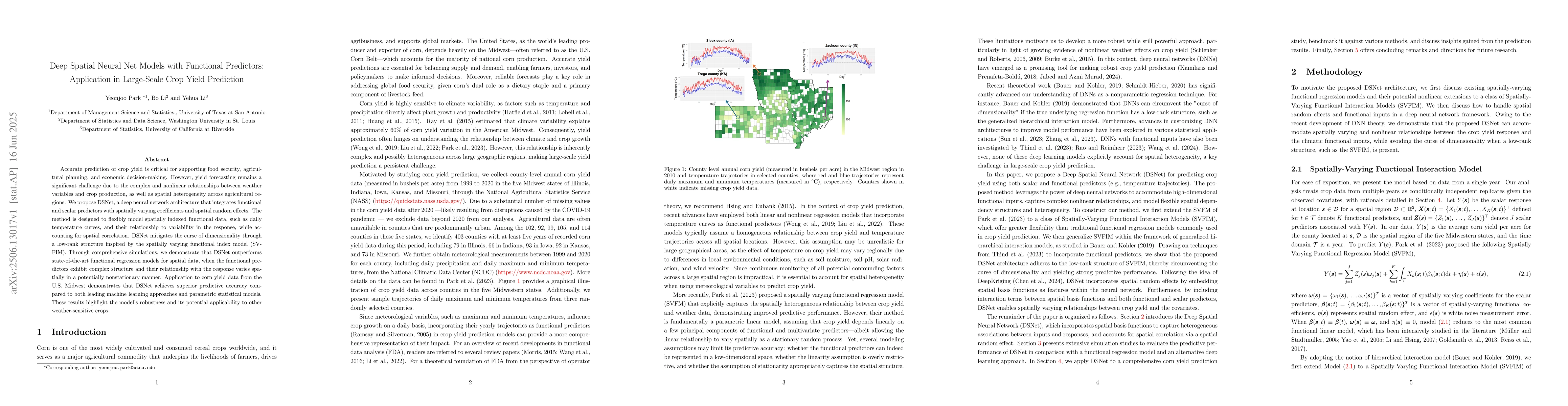 Thumbnail for Deep Spatial Neural Net Models with Functional Predictors: Application
  in Large-Scale Crop Yield Prediction