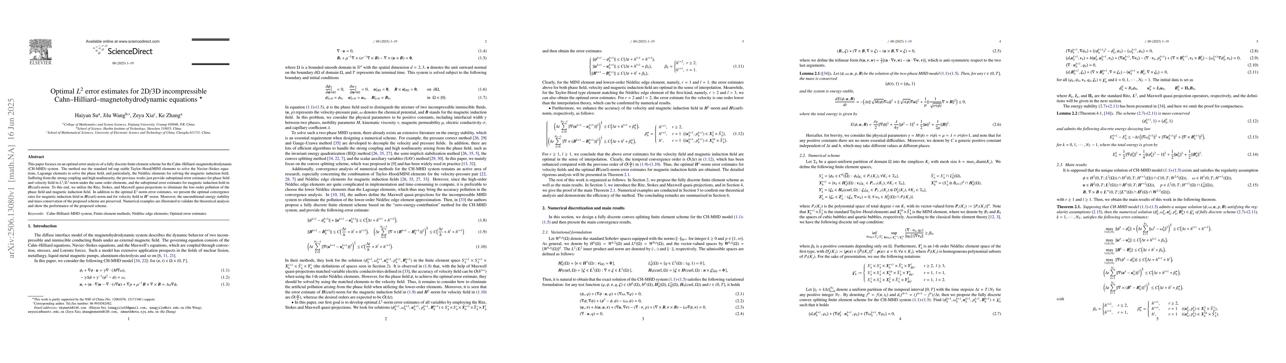 Thumbnail for Optimal ${L^2}$ error estimates for 2D/3D incompressible
  Cahn--Hilliard--magnetohydrodynamic equations