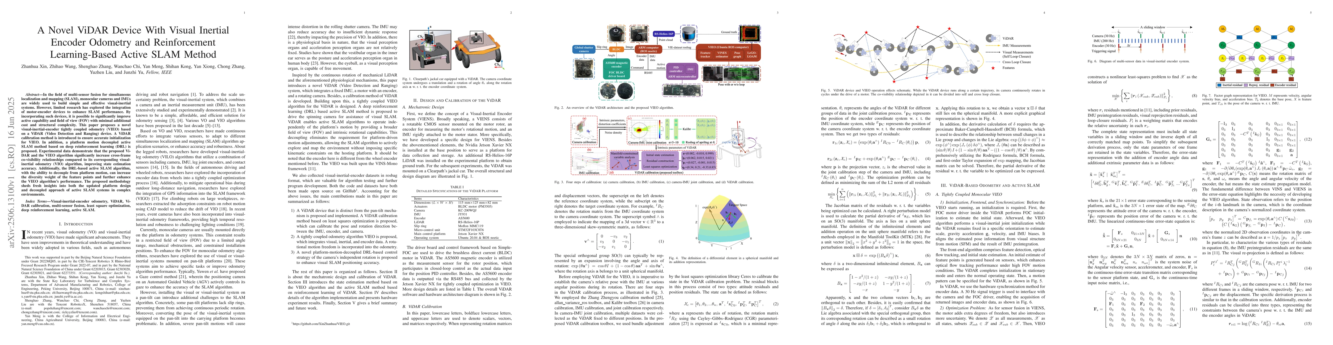 Thumbnail for A Novel ViDAR Device With Visual Inertial Encoder Odometry and
  Reinforcement Learning-Based Active SLAM Method