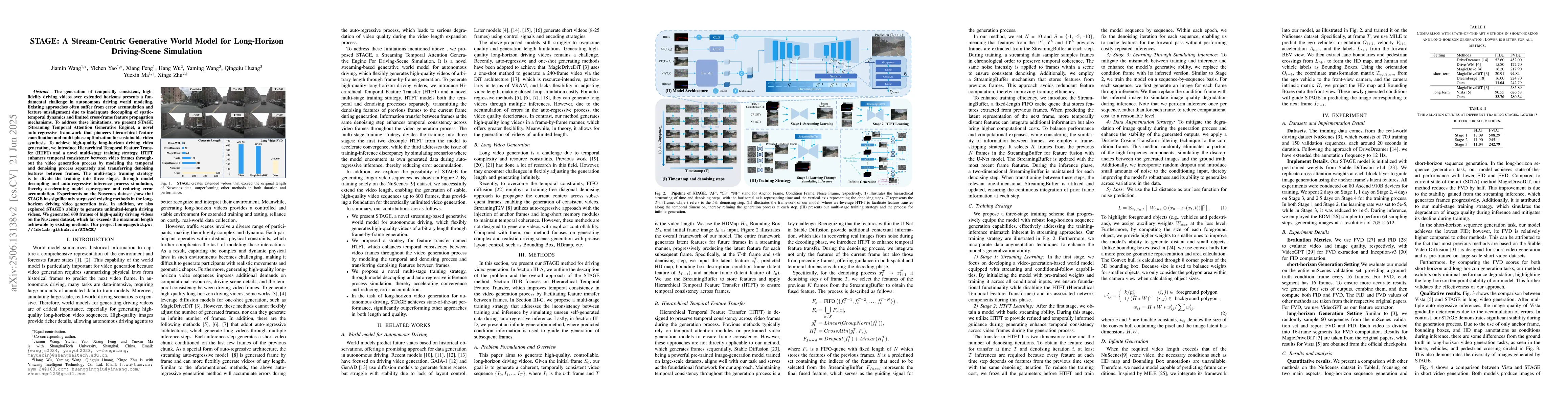 Thumbnail for STAGE: A Stream-Centric Generative World Model for Long-Horizon
  Driving-Scene Simulation