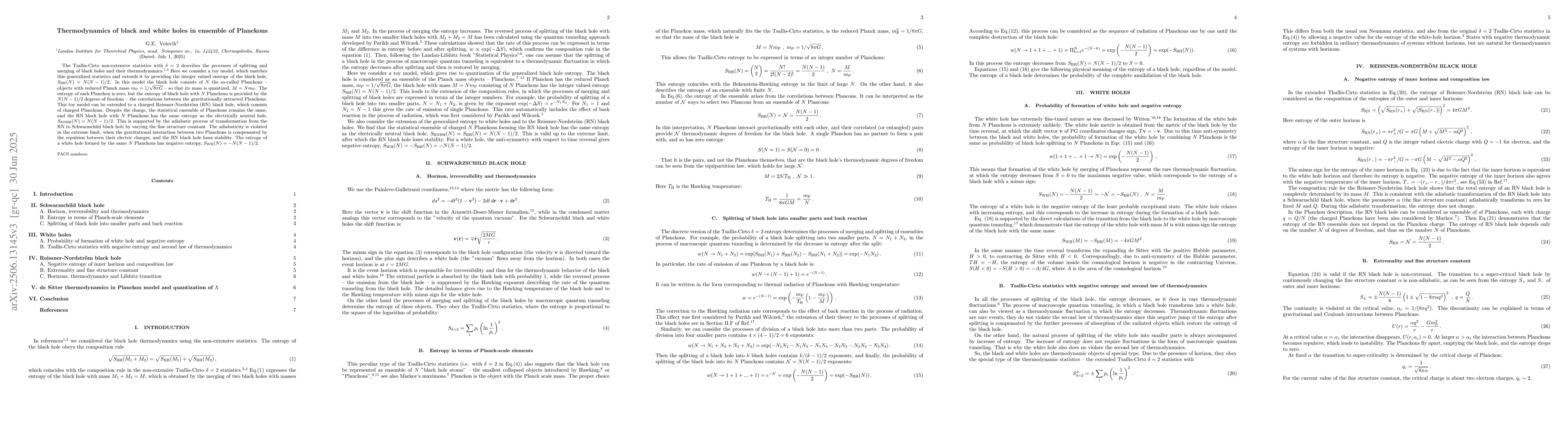 Thumbnail for Thermodynamics of black and white holes in ensemble of Planckons