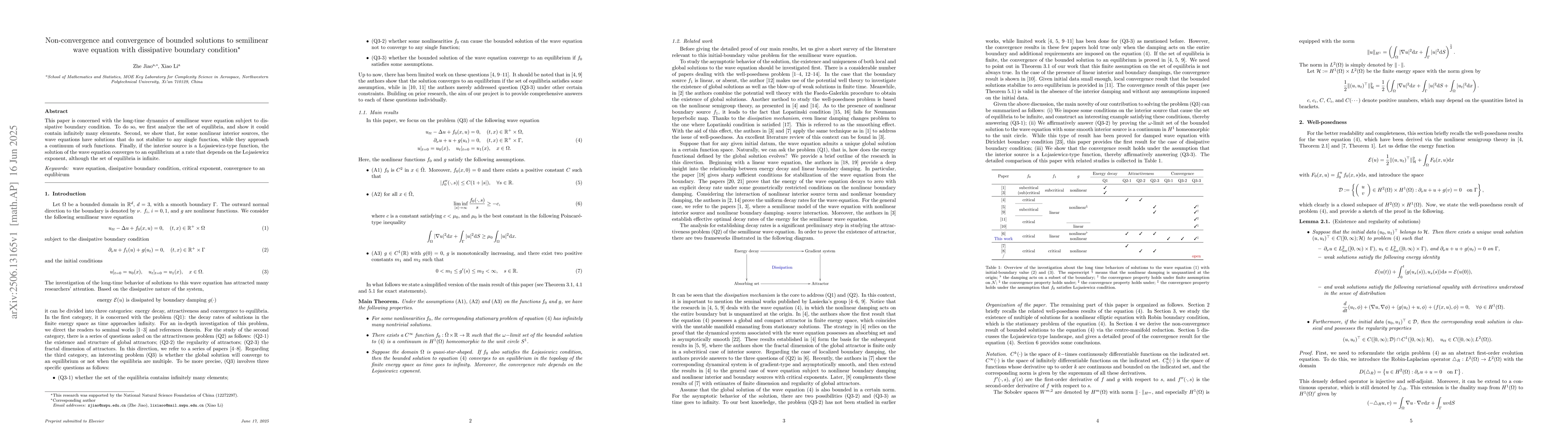 Thumbnail for Non-convergence and convergence of bounded solutions to semilinear wave
  equation with dissipative boundary condition