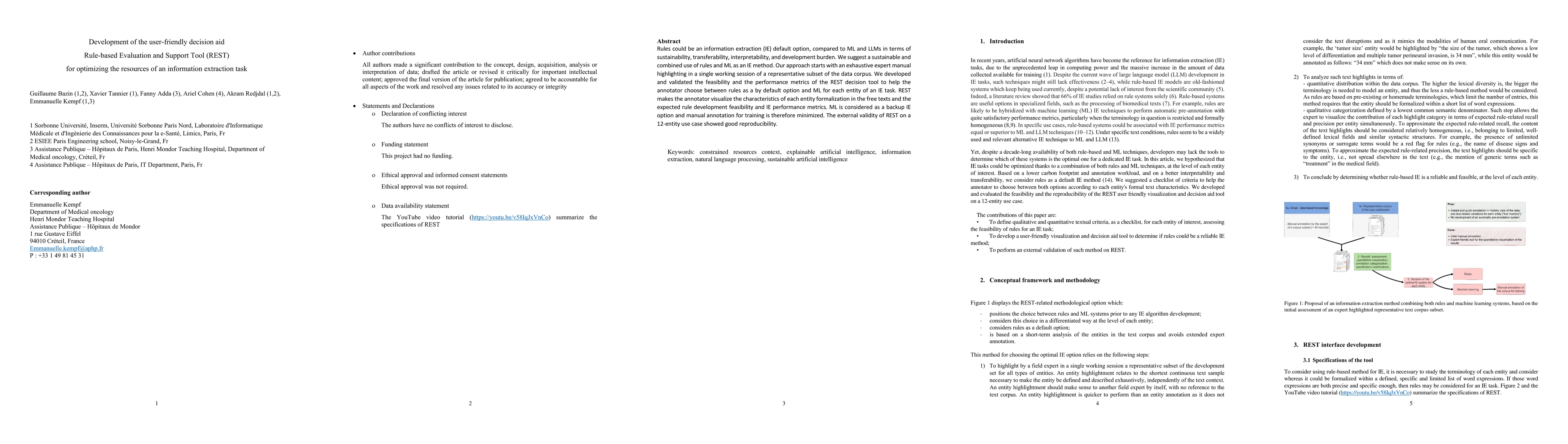 Thumbnail for Development of the user-friendly decision aid Rule-based Evaluation and
  Support Tool (REST) for optimizing the resources of an information extraction
  task