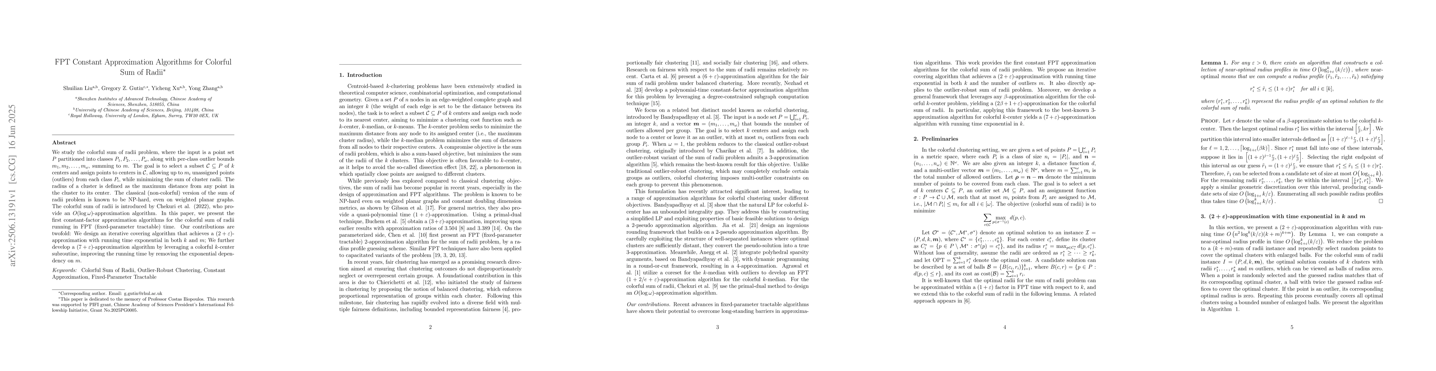 Thumbnail for FPT Constant Approximation Algorithms for Colorful Sum of Radii